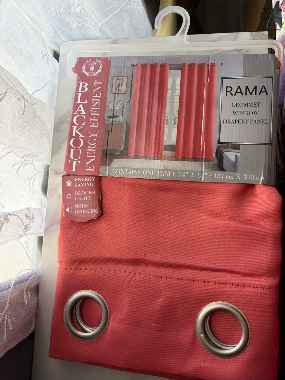 RAMA Coral Blackout Grommet Window Drapery Panel